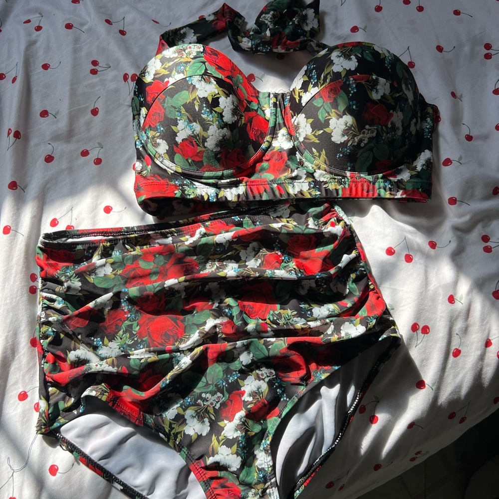 Floral High-Waisted Bikini Set